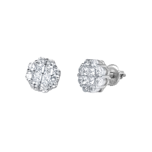 10mm Round Cluster Cubic Zirconia Earrings - SSE-2005
