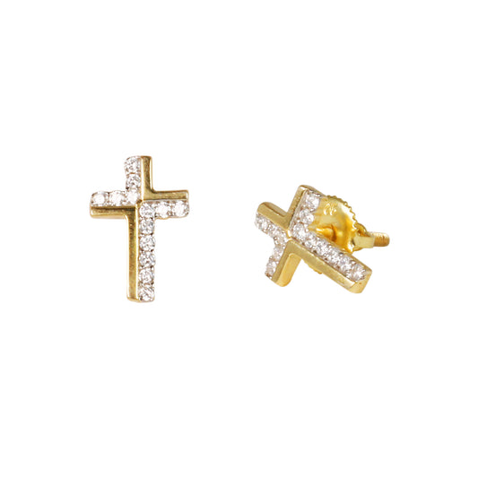 8mm Cross Pave Set Cubic Zirconia Earrings - SSE-2006