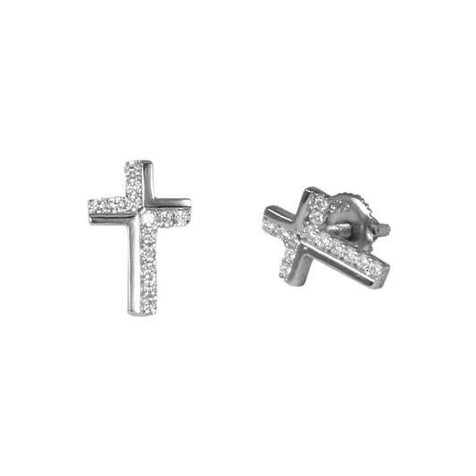 8mm Cross Pave Set Cubic Zirconia Earrings - SSE-2006