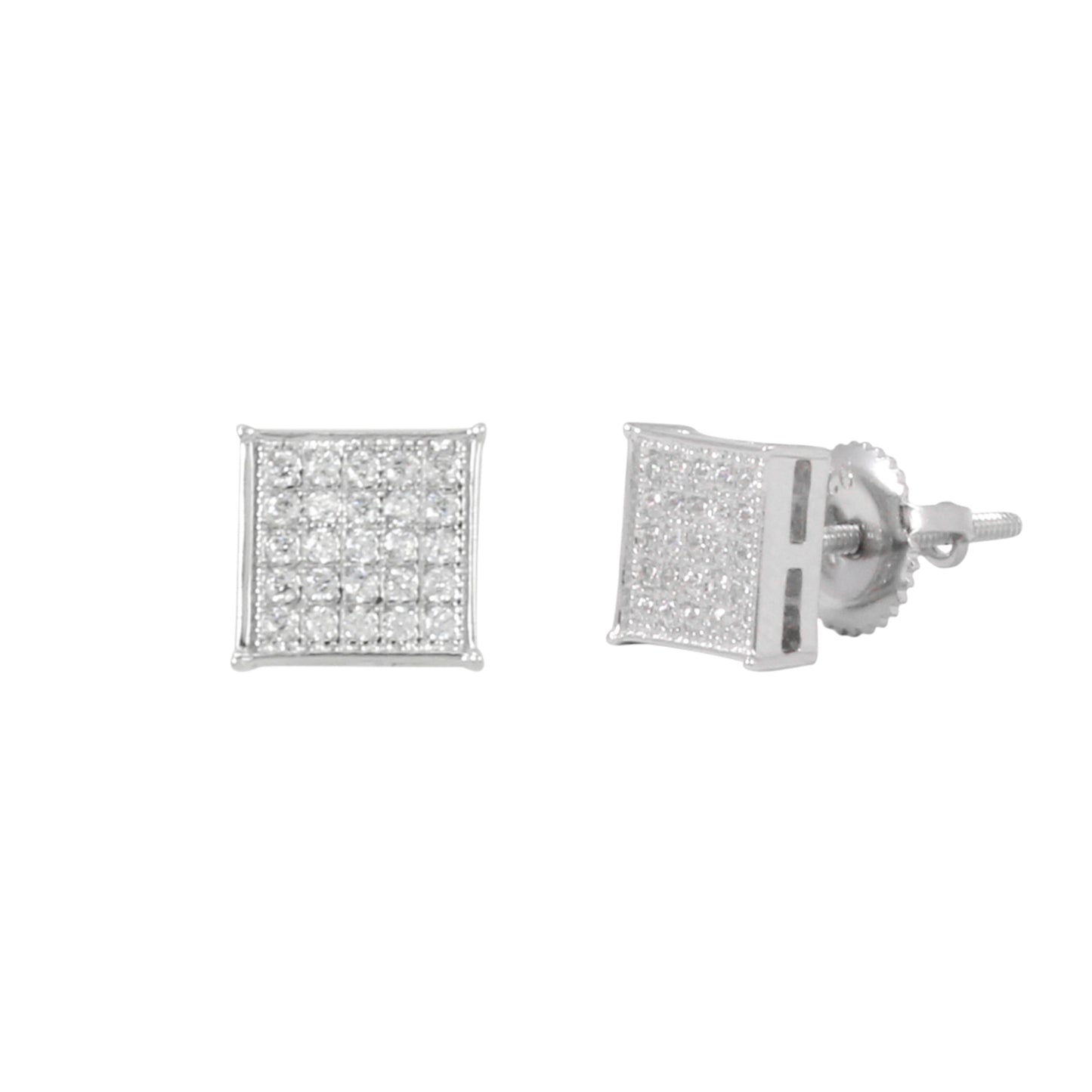7mm Square Pave Set Cubic Zirconia Earrings - SSE-907