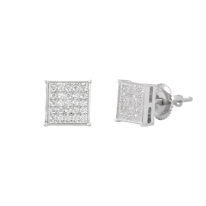 7mm Square Pave Set Cubic Zirconia Earrings - SSE-907