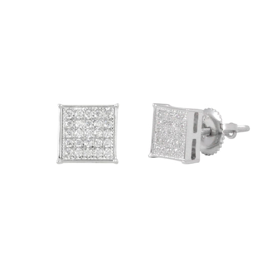 7mm Square Pave Set Cubic Zirconia Earrings - SSE-907