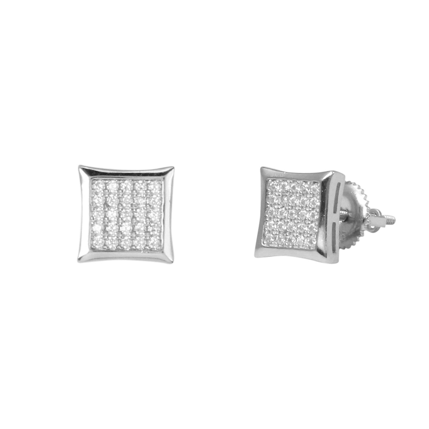 8mm Square Pave Set Cubic Zirconia Earrings - SSE-911