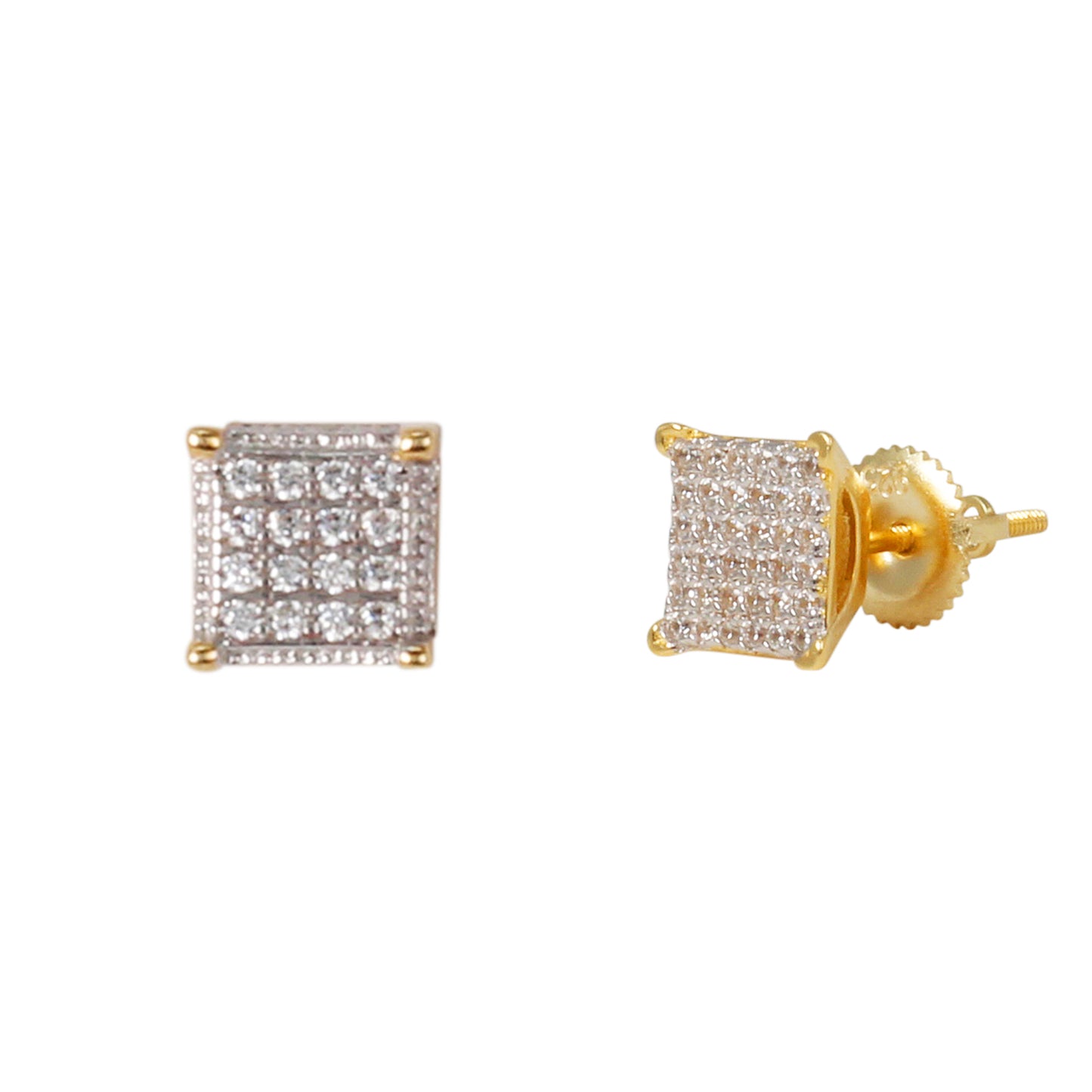 6mm Square Pave Set Cubic Zirconia Earrings - SSE-913