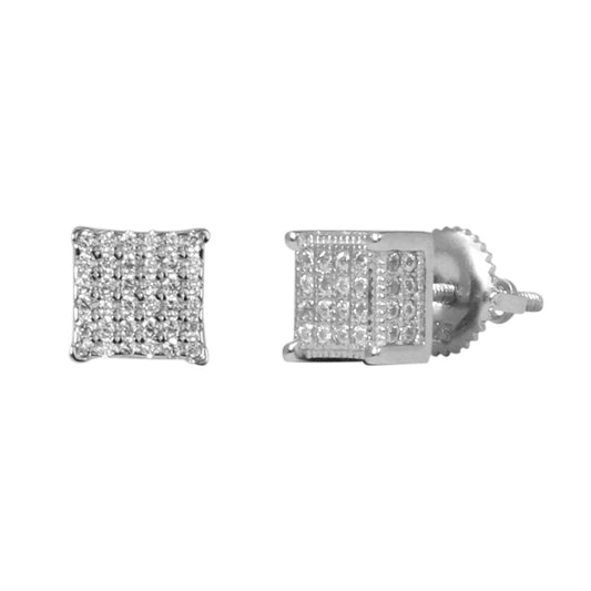 7mm Square Pave Cubic Zirconia Earrings - SSE-914
