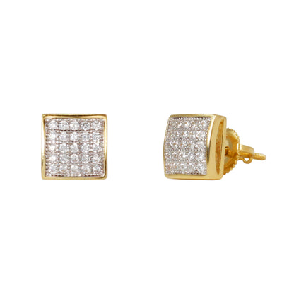 8mm Square Pave Set Cubic Zirconia Earrings - SSE-915