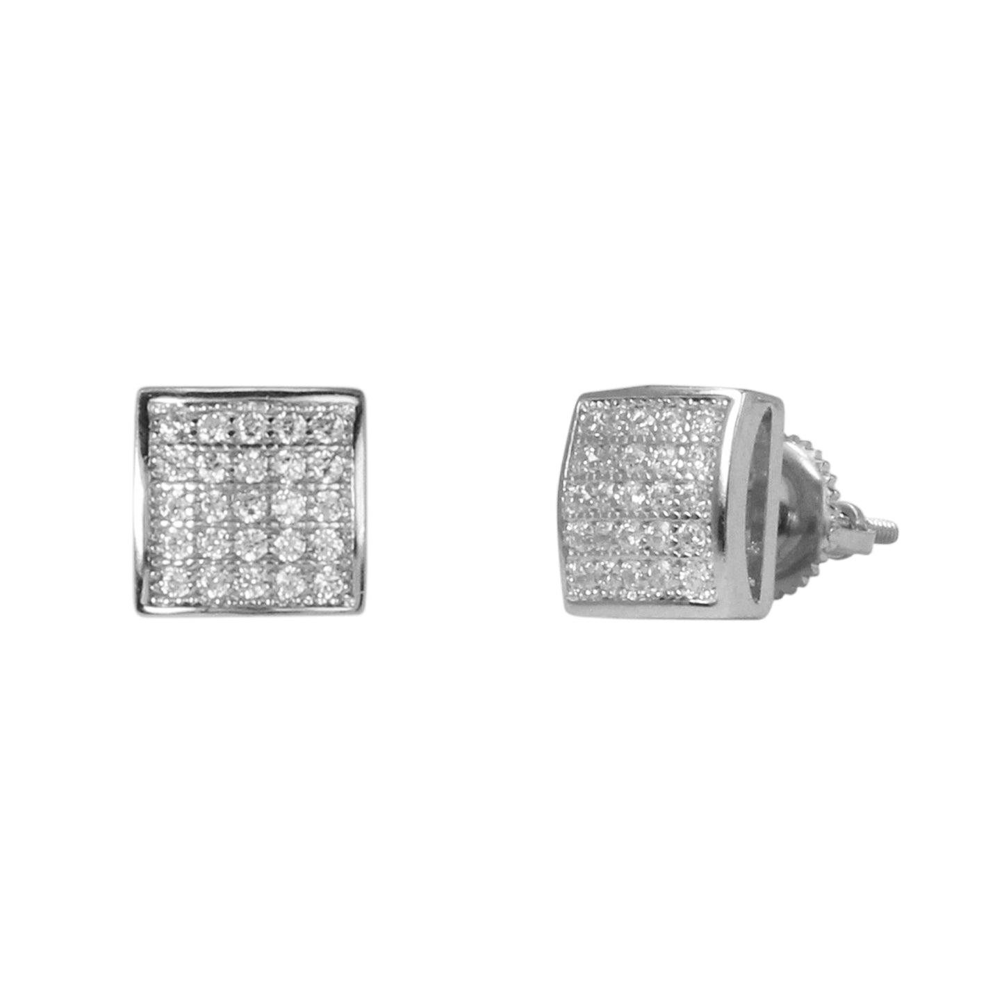 8mm Square Pave Set Cubic Zirconia Earrings - SSE-915