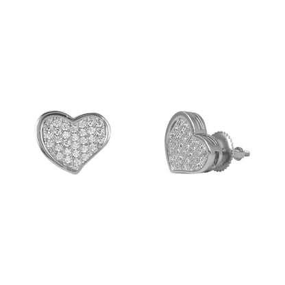 10mm Heart Pave Set Cubic Zirconia Earrings - SSE-921