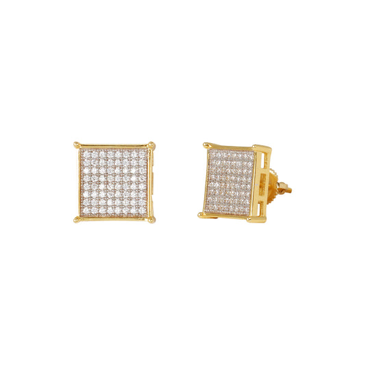 11mm Square Pave Set Cubic Zirconia Earrings - SSE-928