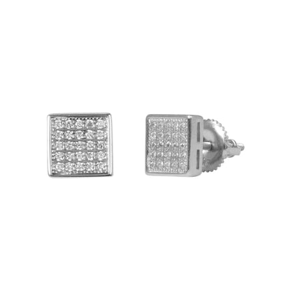 7mm Square Pave Set Cubic Zirconia Earrings - SSE-932