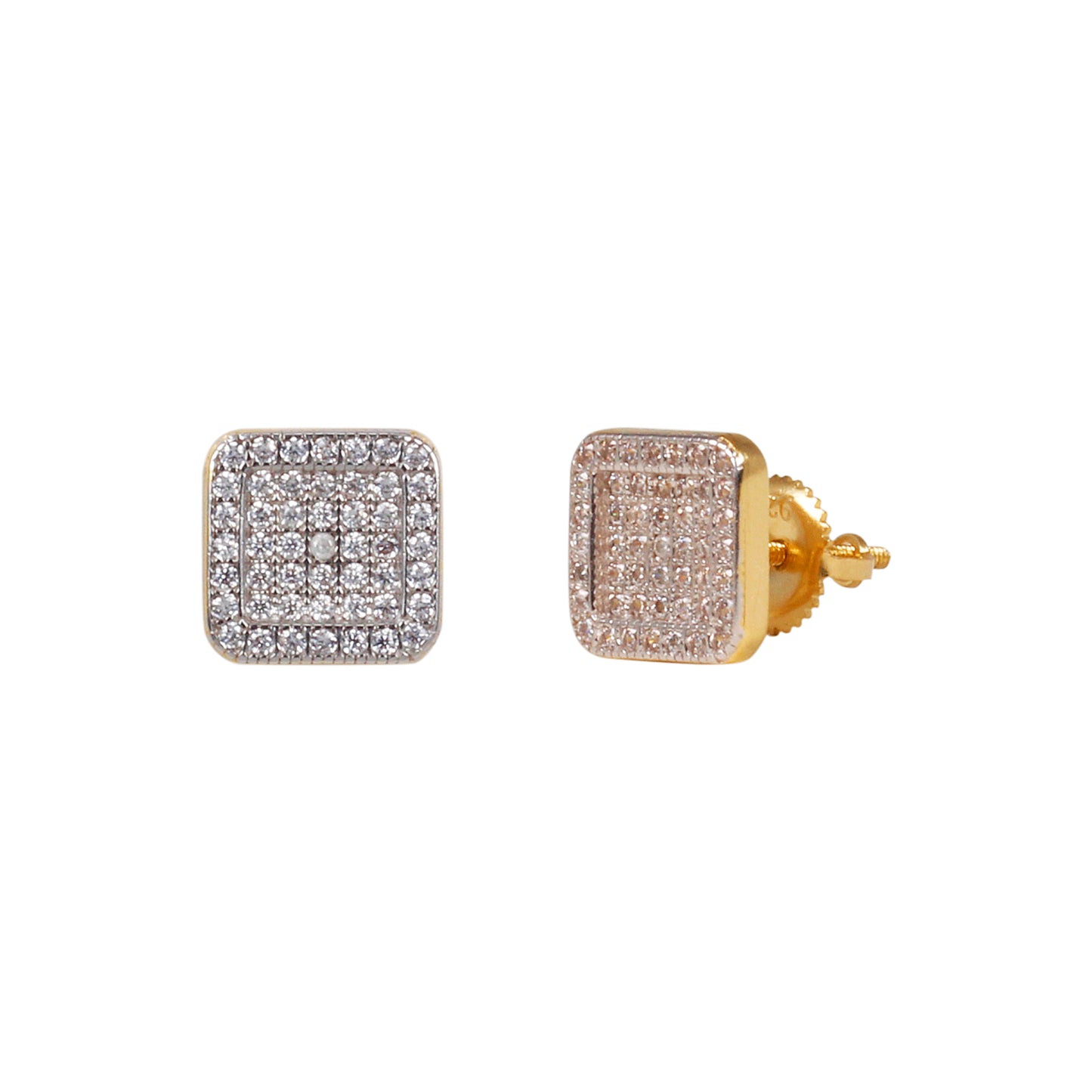 8mm Square Cluster Cubic Zirconia Earrings - SSE-936