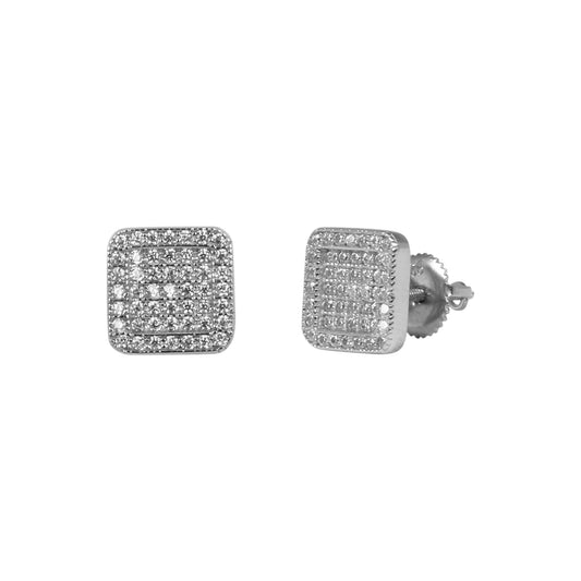 8mm Square Cluster Cubic Zirconia Earrings - SSE-936