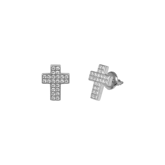 8mm Cross Pave Set Cubic Zirconia Earrings - SSE-940