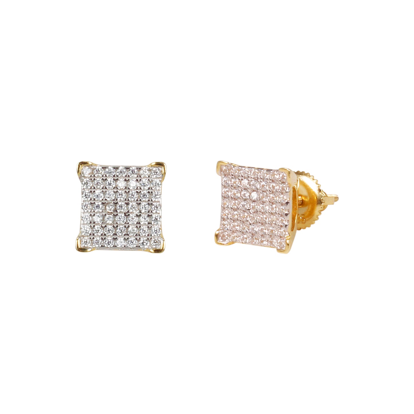 8mm Square Pave Set Cubic Zirconia Earrings - SSE-945