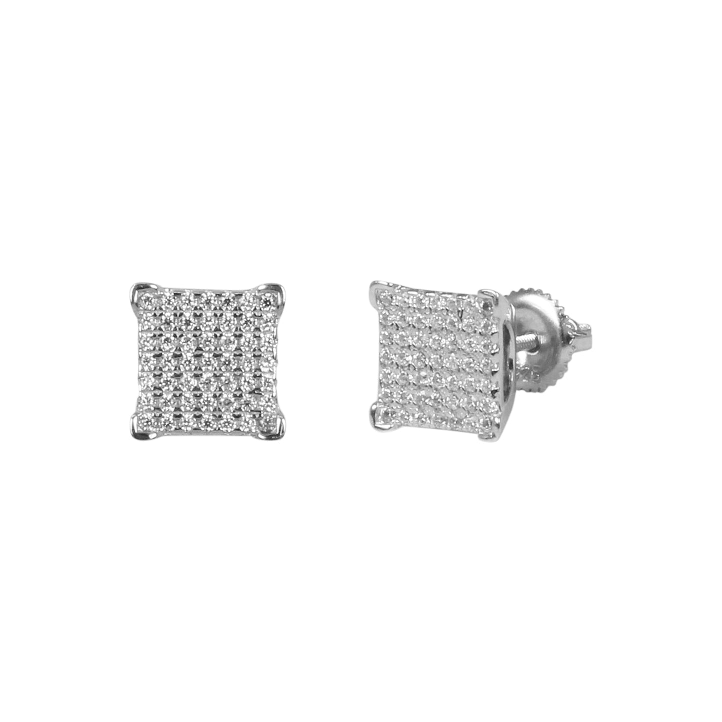 8mm Square Pave Set Cubic Zirconia Earrings - SSE-945