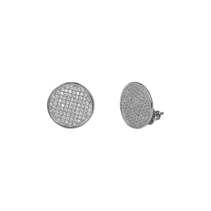 14mm Round Pave Set Cubic Zirconia Earrings - SSE-947
