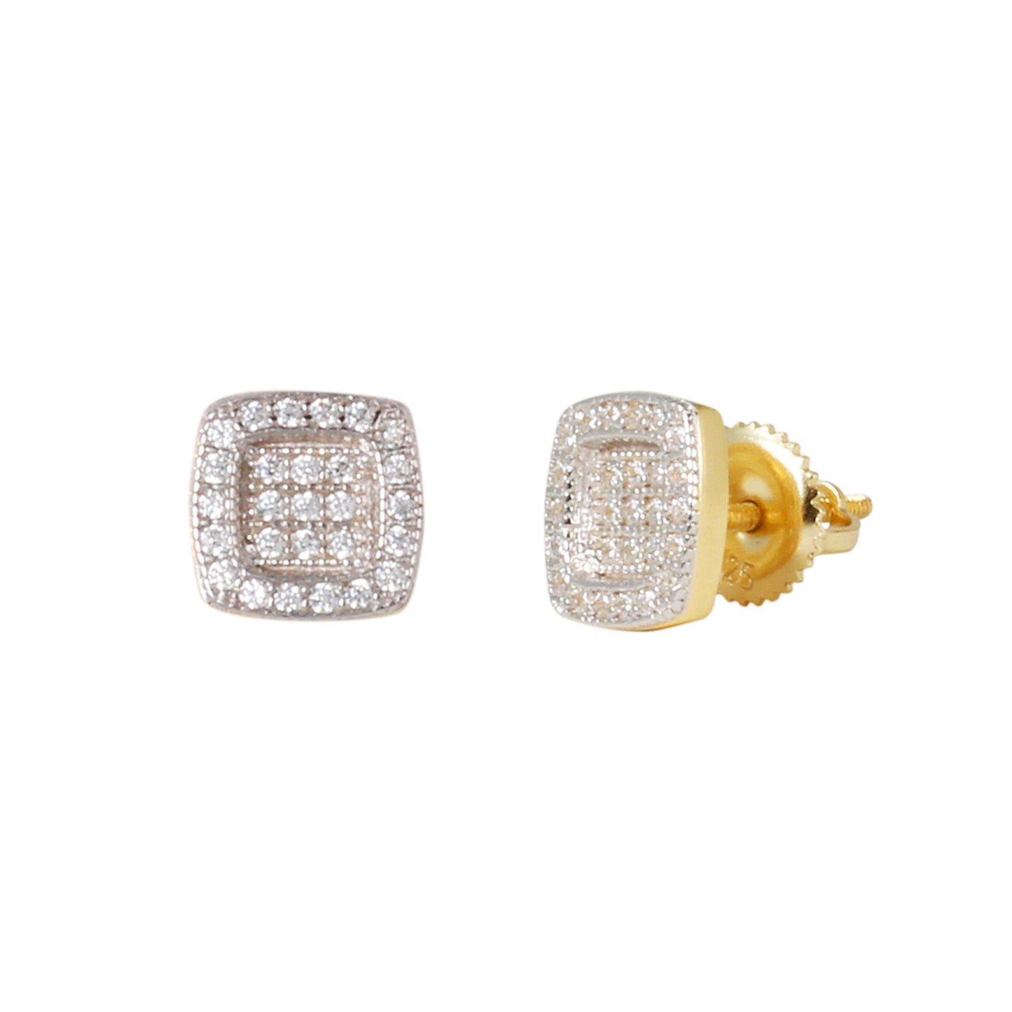 8mm Square Cluster Cubic Zirconia Earrings - SSE-959