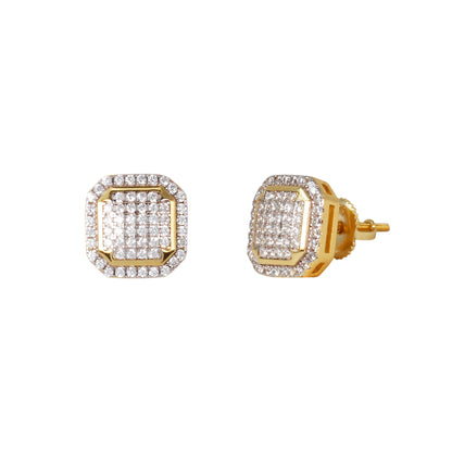 10mm Square Cluster Cubic Zirconia Earrings - SSE-972