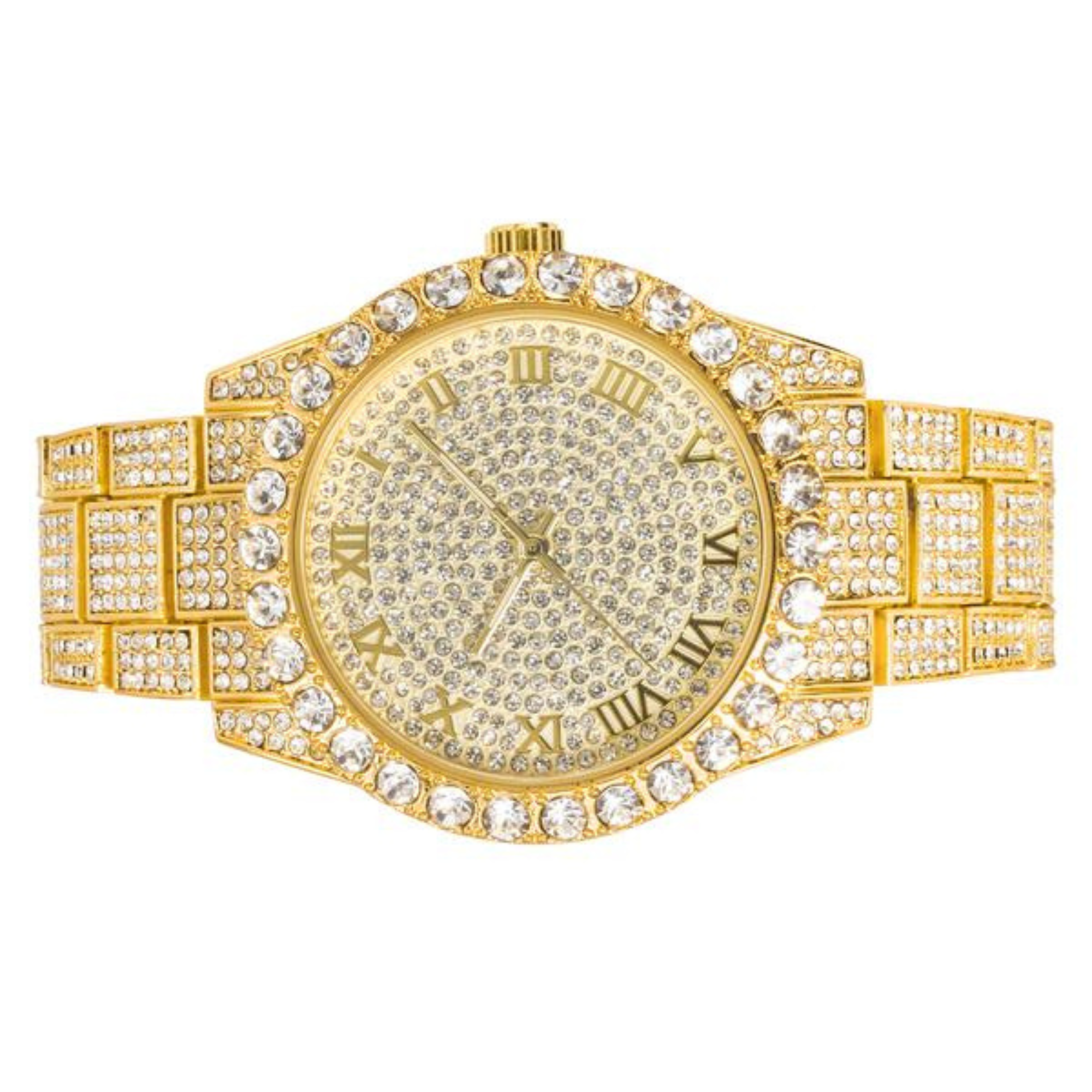 Men's Round Iced Out Watch 45mm Gold - Roman Dial
