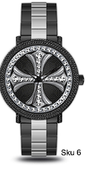 Urban Iced-Out Cross Dial Metal Band Watch - 10358-MB