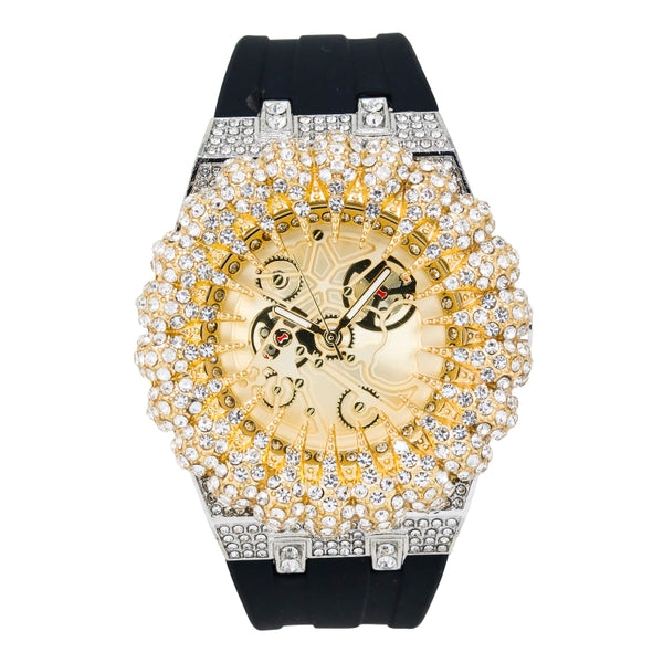 Luxury watch with gold and silver design on a white background