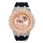 Luxury watch with intricate design and diamond accents on a white background