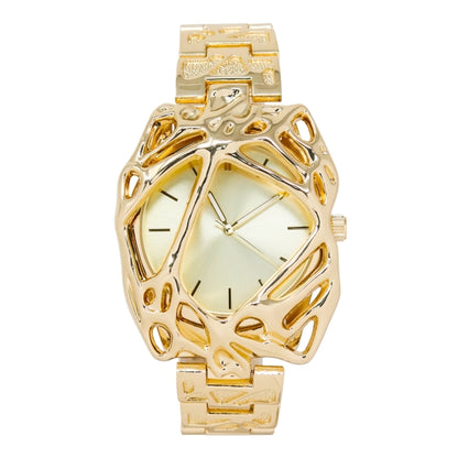 Gold watch with intricate design on a white background