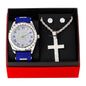 Watch and Iced Out Cross Pendant Necklace with Earrings Gift Set - W1K-101