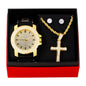 Watch and 2 Layer Cross Pendant Necklace with Earrings Gift Set - W1K-102