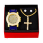 Watch and 2 Layer Cross Pendant Necklace with Earrings Gift Set - W1K-102