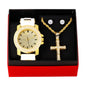 Watch and 2 Layer Cross Pendant Necklace with Earrings Gift Set - W1K-102