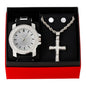 Watch and 2 Layer Cross Pendant Necklace with Earrings Gift Set - W1K-102