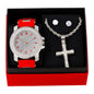 Watch and 2 Layer Cross Pendant Necklace with Earrings Gift Set - W1K-102