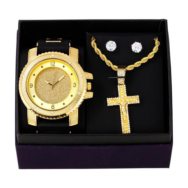 Watch and Cross Necklace with Earrings Gift Set - W1K-103