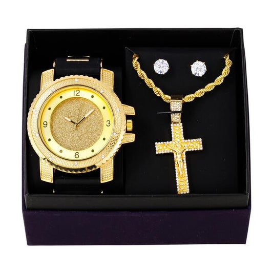 Watch and Cross Necklace with Earrings Gift Set - W1K-103