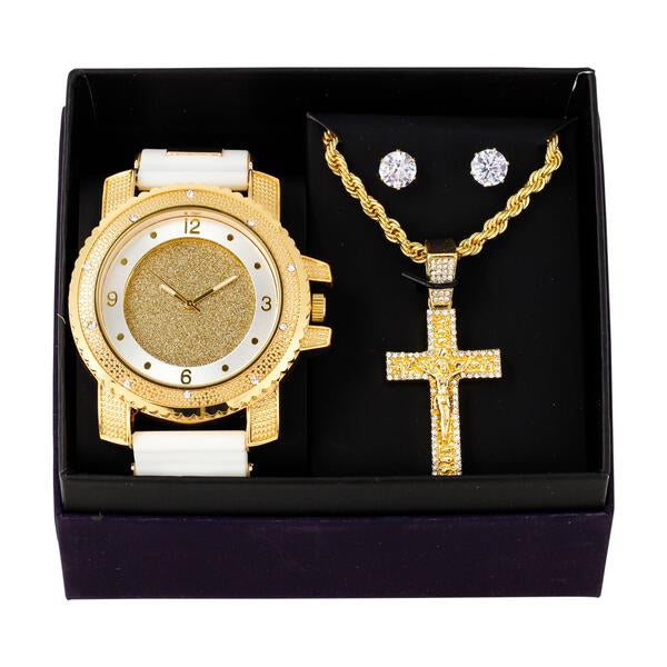Watch and Cross Necklace with Earrings Gift Set - W1K-103