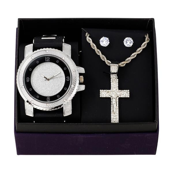 Watch and Cross Necklace with Earrings Gift Set - W1K-103