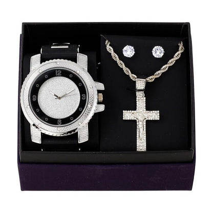Watch and Cross Necklace with Earrings Gift Set - W1K-103