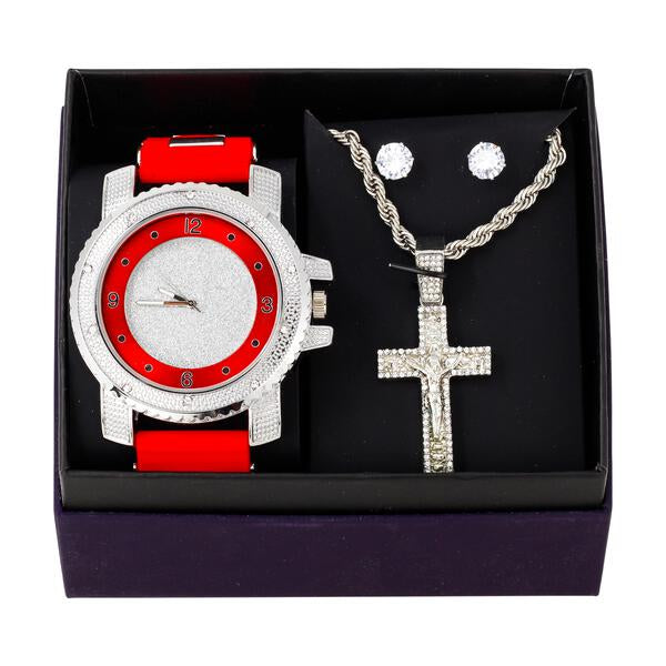 Watch and Cross Necklace with Earrings Gift Set - W1K-103