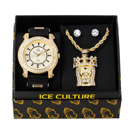 Watch and Jesus is king Necklace with Earrings Gift Set - W1K-104