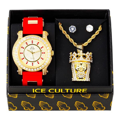 Watch and Jesus is king Necklace with Earrings Gift Set - W1K-104