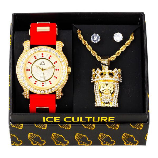 Watch and Jesus is king Necklace with Earrings Gift Set - W1K-104