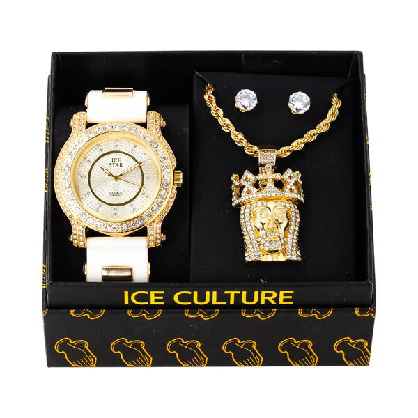 Watch and Jesus is king Necklace with Earrings Gift Set - W1K-104