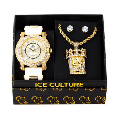 Watch and Jesus is king Necklace with Earrings Gift Set - W1K-104