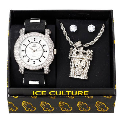 Watch and Jesus is king Necklace with Earrings Gift Set - W1K-104