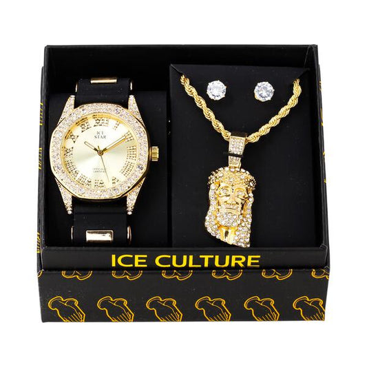 Watch and Classic Jesus Necklace with Earrings Gift Set - W1K-105