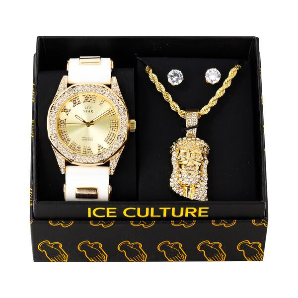 Watch and Classic Jesus Necklace with Earrings Gift Set - W1K-105
