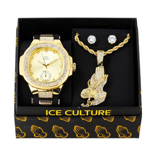 Watch and Prayers on Prayers Necklace with Earrings Gift Set - W1K-106