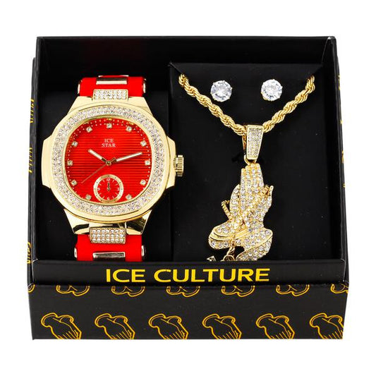 Watch and Prayers on Prayers Necklace with Earrings Gift Set - W1K-106