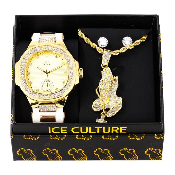 Watch and Prayers on Prayers Necklace with Earrings Gift Set - W1K-106